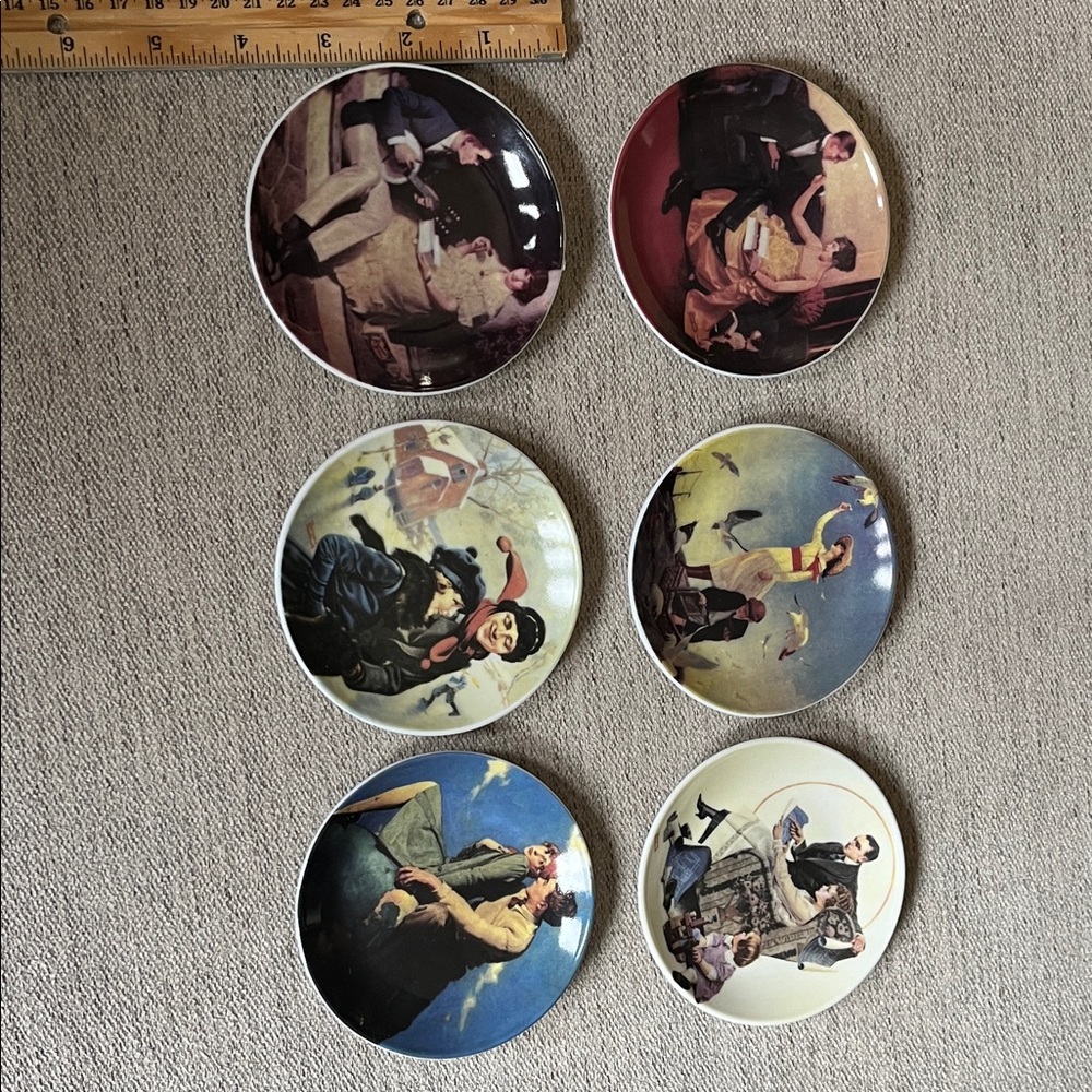 Vintage Norman Rockwell set of 6 decorative 4” plates